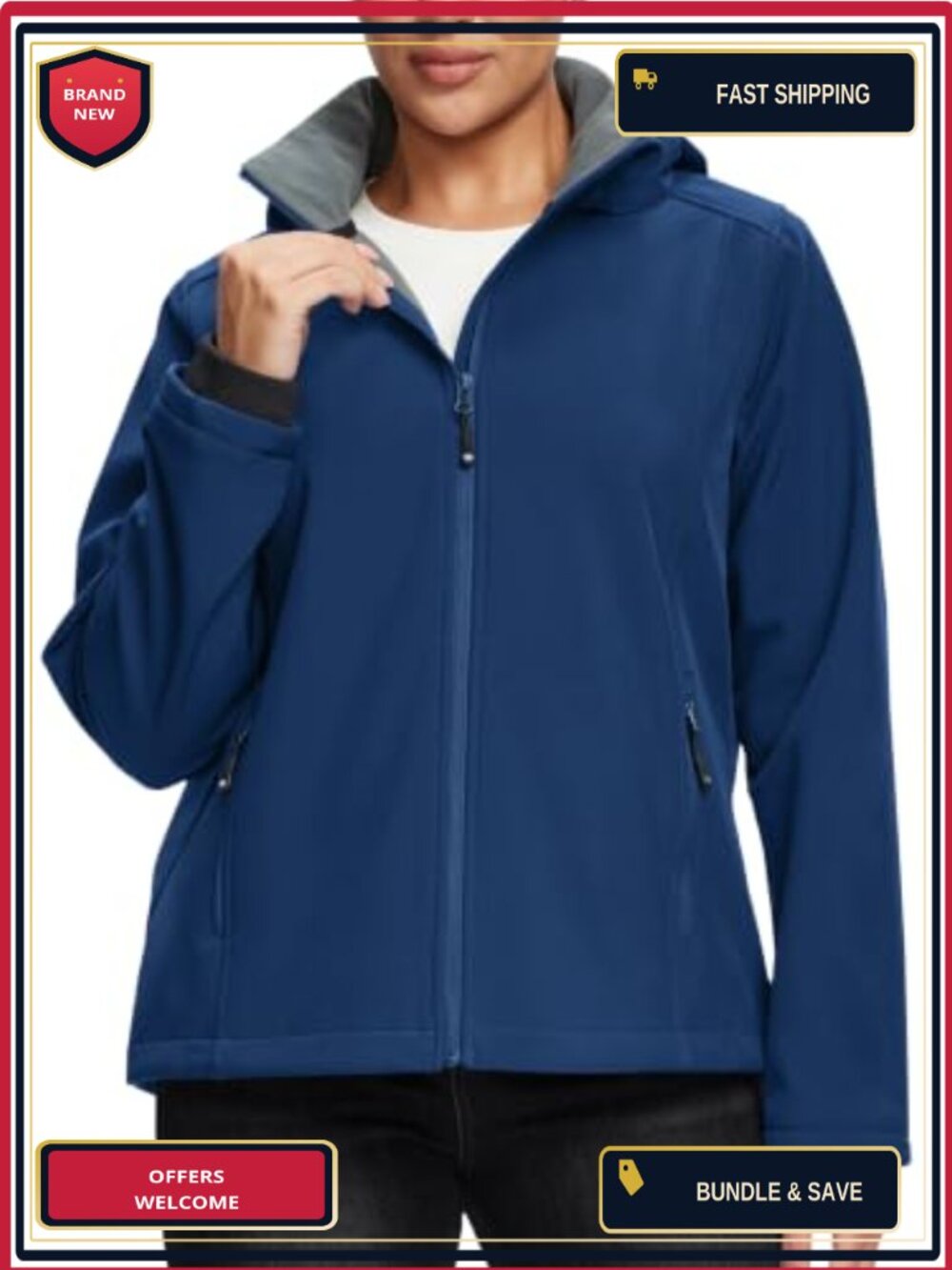 Womens Softshell Jacket Detachable Hood Fleece Insulated Waterproof Windbreaker